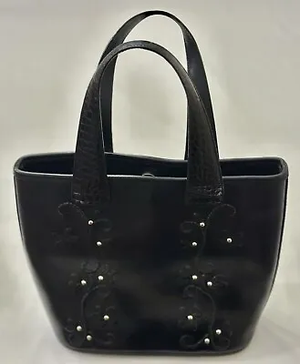 Vintage Brighton Leather Women’s Handbag Crock Embossed Handles Black • $34.95