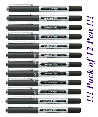 12 X UNIBALL EYE MICRO UB-150 ROLLER BALL PEN 0.5mm BLACK Colour Best Price Pen • £13.89