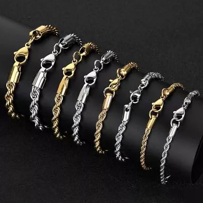 3/4/5/6mm Woman Man Gold Plated Stainless Steel Rope Chain Bracelet Bangle 7-9'' • $6.35