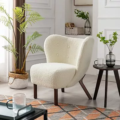 Modern Accent Chair With Wingback Lambskin Sherpa Tufted Side Chair Barrel Chair • $334.99