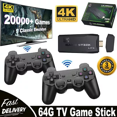 Video Game Console Retro 40000+ Games TV Stick 64G 4K HDMI 2Wireless Controllers • $21.99