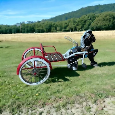 Vintage 1940's MOBO Child's Ride On Pedal Toy Metal Horse With Sulky Cart 41  • $635