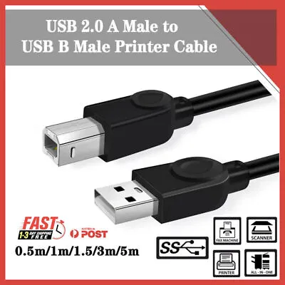 $3.65 • Buy USB 2.0 Type A Male To B Printer Cable For HP Canon Dell Brother Epson Xerox AU