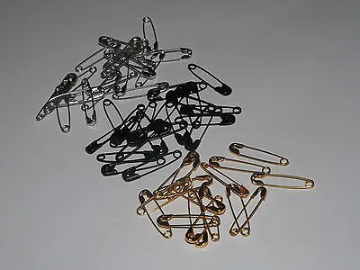 Safety Pins Black Silver Gold 2cm 20mm Metal Small Mini Pin Sewing Clip 50 100 • £1.99