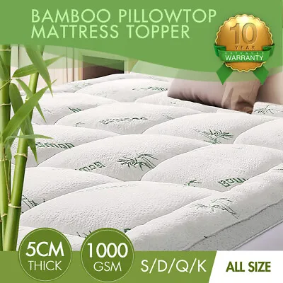 $21.99 • Buy Bamboo Fiber Pillowtop Mattress Matress Topper Single Double Queen King 1000GSM