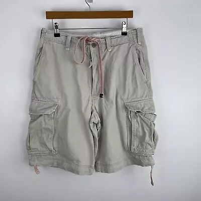 Abercrombie And Fitch Cargo Shorts Mens 32 Heavyweight Beige Drawstring Pockets • £31.99