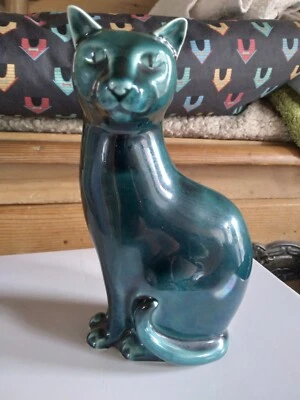 £9.99 • Buy Stunning Pool Pottery Large Lustre Turquoise Cat 6.6 Inches 