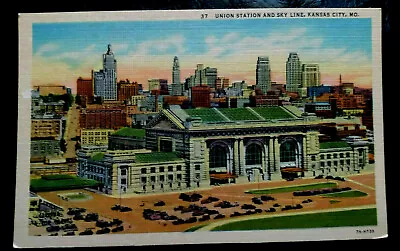 Kansas City MO Postcard :  Union Railroad Station And Skyline RR 1940s • $2.75