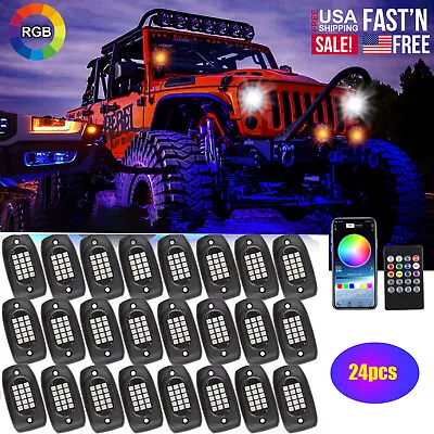 24X RGB LED Pods Rock Light Kit Underbody Glow Neon Lamp Bluetooth Music Control • $59.99