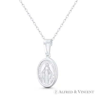 Holy Mother Mary Miraculous Medal Marian Cross .925 Sterling Silver 24mm Pendant • $16.19