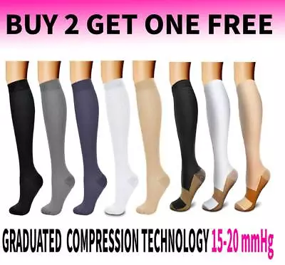 Compression Socks Stockings 15-20mmHg Medical Knee High Mens Women's Pain Relief • $5.99