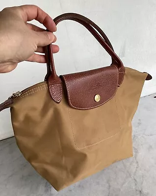 Vintage LONGCHAMP Le Pliage Tan Brown Nylon Tote Bag France • $55