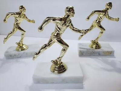 Lot Of 3 Vintage Running Track Cross Country TROPHIES Gold Plastic & Marble 6  • $16