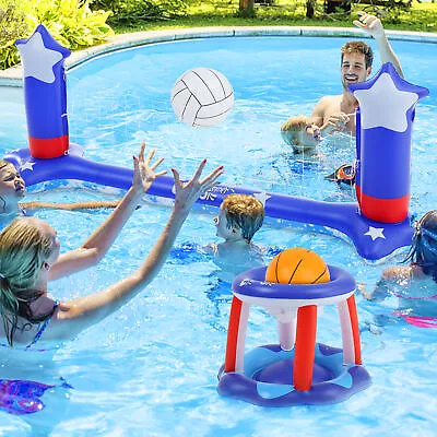 Inflatable Pool Volleyball Net Basketball Hoops Float Set Swimming Pool Toy Game • $21.61