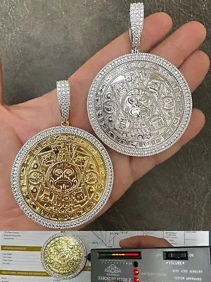 HUGE Moissanite Aztec Calendar Mayan Sun God Iced 925 Silver Pendant Necklace • $497.65