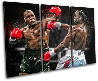 Mike Tyson Lennox Lewis Sports TREBLE CANVAS WALL ART Picture Print VA • £34.99