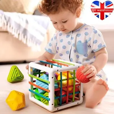 Montessori Sensory Toy Baby Activity Cube Shape Sorter Kids Educational Toy Gift • £9.16