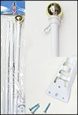 White Steel Flag Pole With Ball Top 6 Foot Wall Mount 6 Feet FT New Kit • $25.98