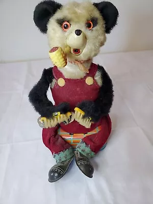 Vintage 1950s ALPS Battery Operated Smoking And Shoe Shining Panda Bear Tin Toy • $40