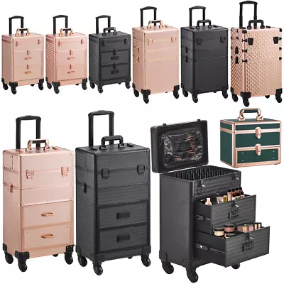 Cosmetic Train Case On Wheels Beauty Makeup Trolley Storage Box Organizer Artist • £79.95