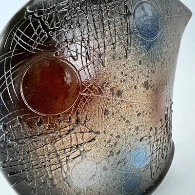 Half Moon 70s Art Pottery Studio Vase Textured Large Earth Tones Asymmetrical • $46.50