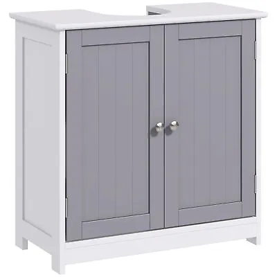 Kleankin 60x60cm Under-Sink Storage Cabinet W/ Adjustable Shelf Grey White • £49.99