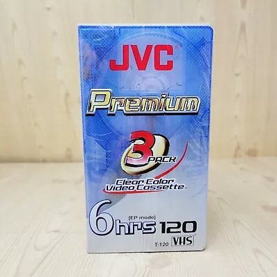 JVC T-120 VHS 3-pack Premium ClearColor Video Cassette Tapes 6hrs New Sealed  • $44.97