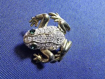 Grandma Grabe's Beautiful Vintage Gold Tone Rhinestone Frog Brooch • $4.25