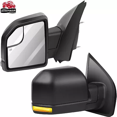 Pair Set Black Power Heated Turn Signal Side Mirrors For Ford F-150 2015-2020 • $119.59