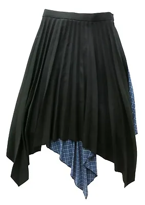 ACNE STUDIOS Black Blue Wool Check Plaid Asymmetrical Drape Midi Skirt EU32 XXS • $79