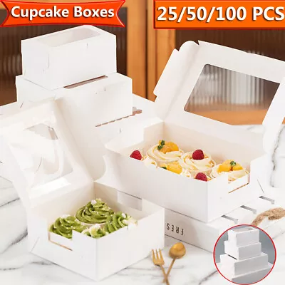 25-100pcs Cupcake Boxes 4/6/12 Holes Clear Window Boxes Cake Party Muffin Cups • $19.83