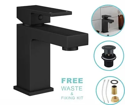 £22.50 • Buy Black Square Waterfall Cloakroom Large Basin Mixer Tap Sink Mono Bathroom &Waste