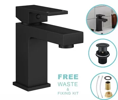 £21.50 • Buy Black Square Waterfall Cloakroom Large Basin Mixer Tap Sink Mono Bathroom &Waste