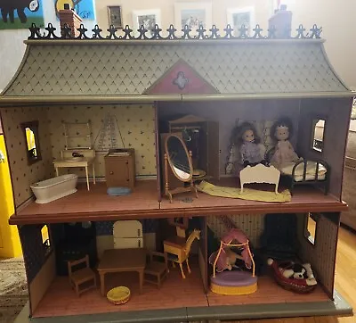 VTG Eden Madeline Old House In Paris Doll House With Dolls Furniture Clothes! • $200