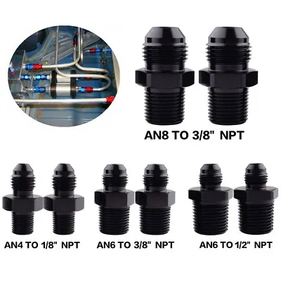 $7.49 • Buy 2PC Straight AN Flare Male To NPT Pipe Adapter Hose Fitting Bare Aluminum Black
