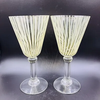 Pair Of Yellow Striped Wine Martini Goblets Attributed To Carlo Moretti Murano • $75