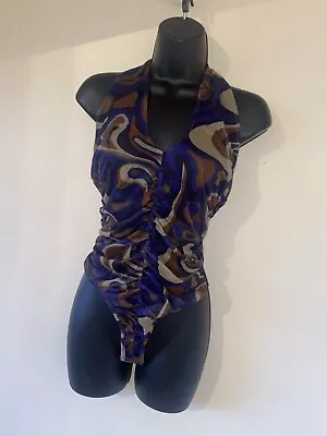£5 • Buy Indigo Mix Mesh Halter Neck Bodysuit Size 8 Bnwt