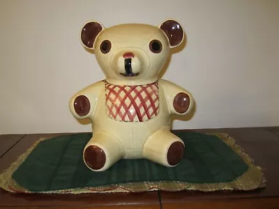 N.S. Gustin Co Vintage Teddy Bear Red Bib Primitive Cookie Jar Rare • $32