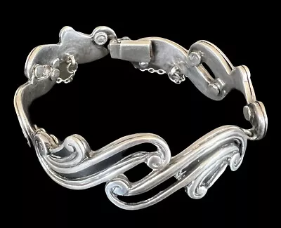 Margot De Taxco Mexico Art Deco Sterling Silver Swirl Bracelet With Black Enamel • $795