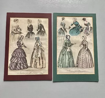 Mounted Victorian Antique March + April 1848 Ladies Fashion Plates Dresses • £17.95