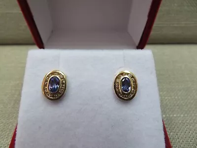 14k Solid Y. Gold Tanzanite Diamond Earrings 1.88 Grams • $169