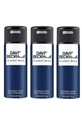 3 X David Beckham Classic Blue 150ml Deodorant Anti-Perspirant Body Spray • £20.99