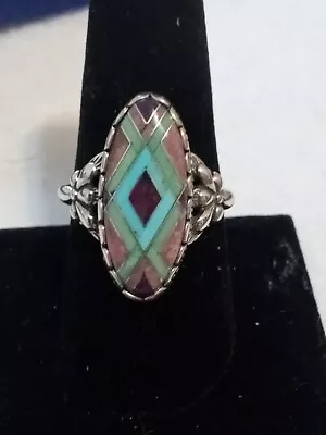 Carolyn Pollack Southwest 925 Sterling Multi Stone Mosaic Inlay Ring  Size 10 • $40