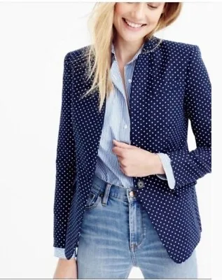 J.Crew Original Schoolboy Blazer Navy Denim With White Polka Dot SZ 10  Acadamia • $34.78