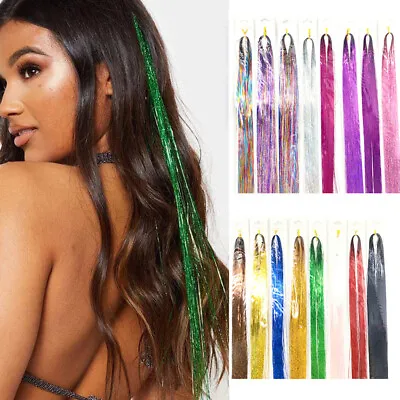 Women Holographic Sparkle Woman Hair Glitter Tinsel Extensions Dazzles With Clip • £1.81