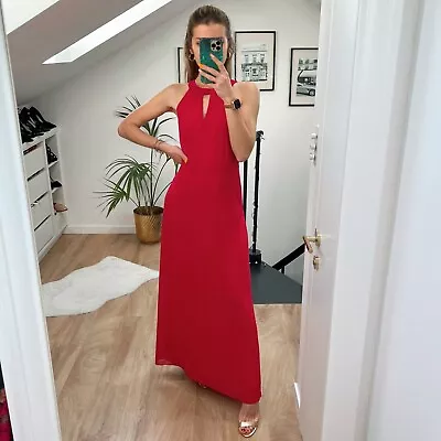 Oasis High Neck Red Maxi Long Dress Party Prom Wedding 8 Cocktail • £9.99