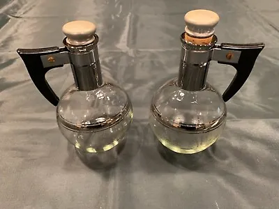 Set Of 2 Vintage Clear Cut Glass Oil And Vinegar Cruets 6  Tall W/ Stoppers • $13