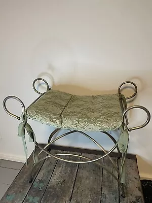 Vintage 24  Vanity Bench Brass Seat Dressing Chair Scroll Makeup Bath Stool • $99.99