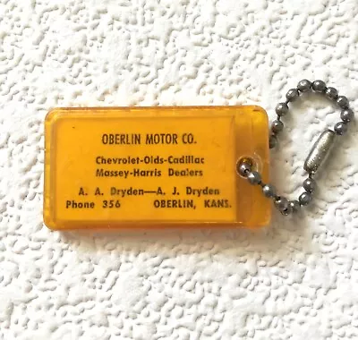 Vintage GM Dealer Keychain OBERLIN MOTOR CO. Key Fob Ring KANSAS Massey-Harris • $19.98