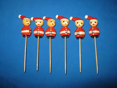 Set Of 6 Vintage Wooden Santa Claus Picks Unused C.1950/1960 • $24